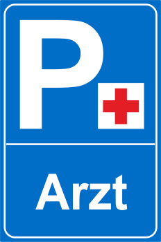Parkplatzschild für Arzt mit rotem Kreuz